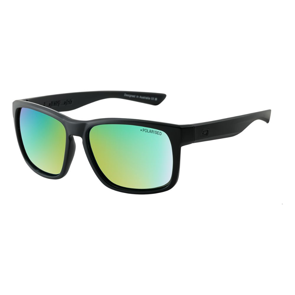 HOODLUM - Satin Black with Polarized Green Mirror Lens